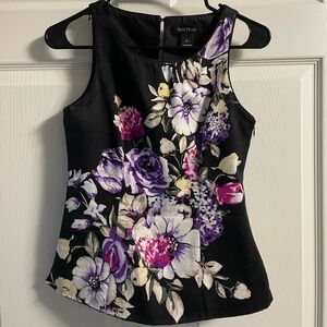 White House Black Market Black and Purple Floral Blouse